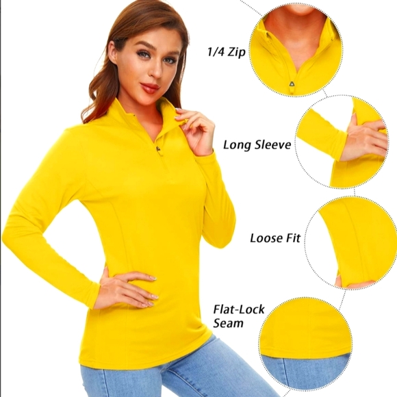 CRYSULLY Women's Sun Protection 1/4 Zip Long Sleeve Hiking Shirt -size S, Yellow - Picture 3 of 9